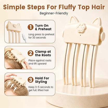 3-Minute Auto-Off Heated Hair Root Lifting Comb – Rechargeable Fluffy Hair Volumizer