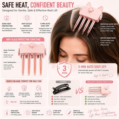 3-Minute Auto-Off Heated Hair Root Lifting Comb – Rechargeable Fluffy Hair Volumizer
