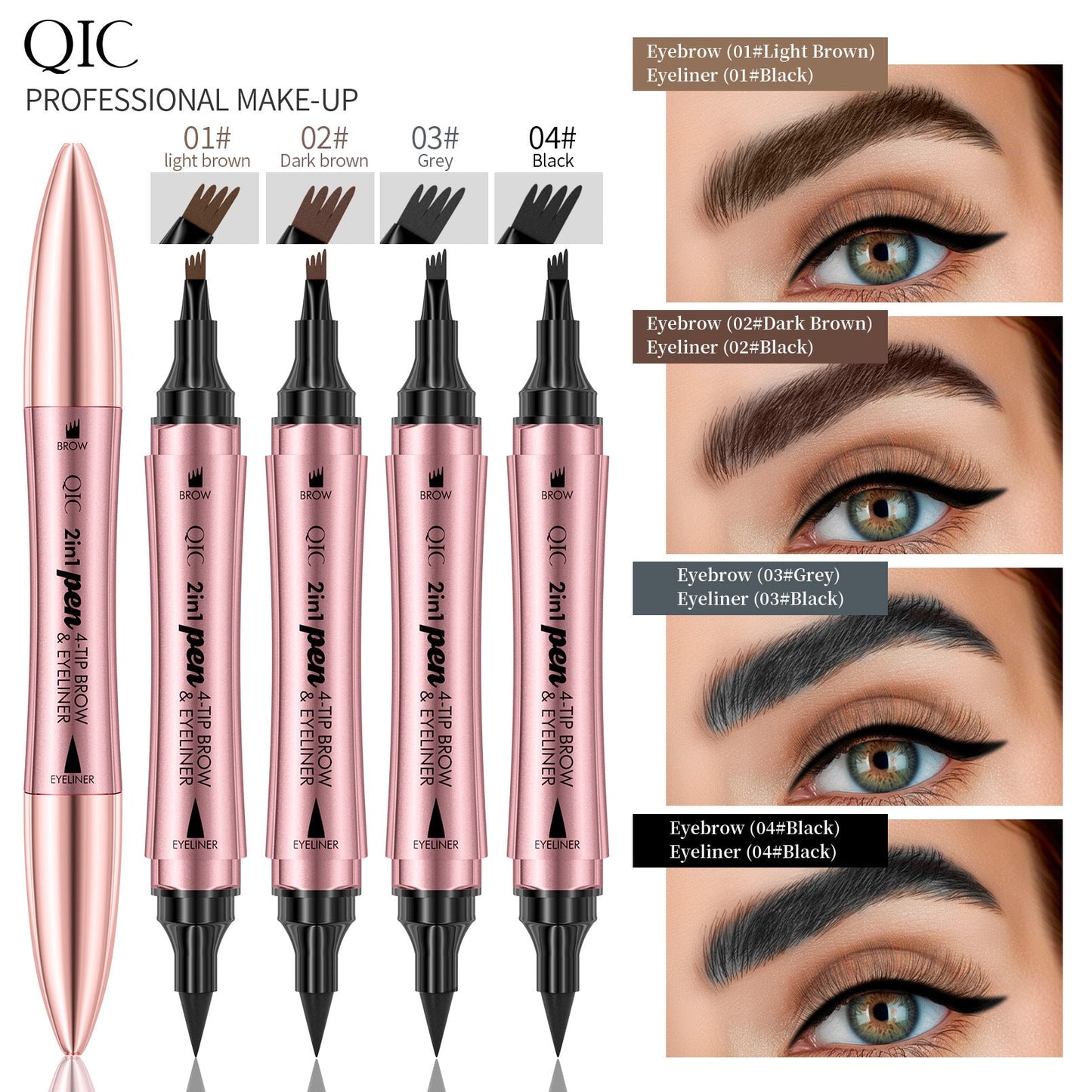 QIC 2-in-1 4-Tip Eye Brow & Eyeliner Pen