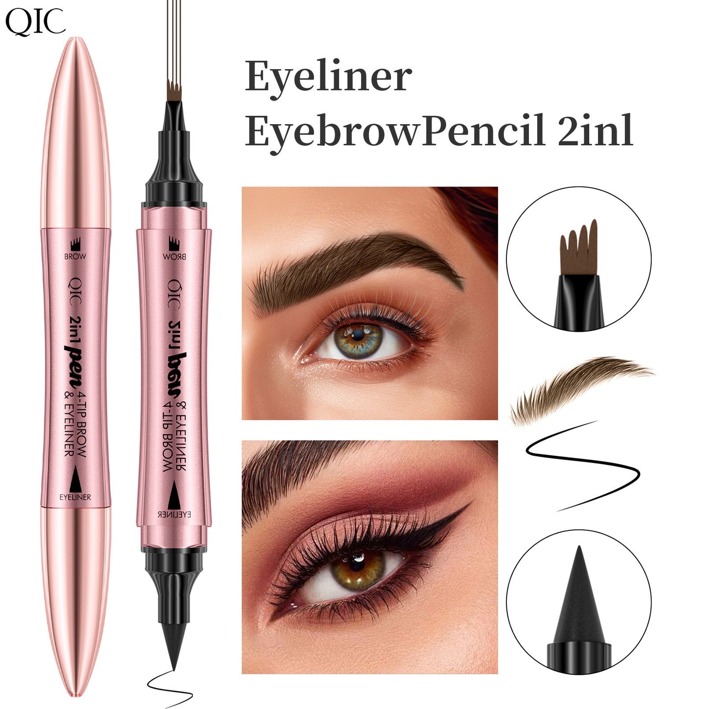 QIC 2-in-1 4-Tip Eye Brow & Eyeliner Pen
