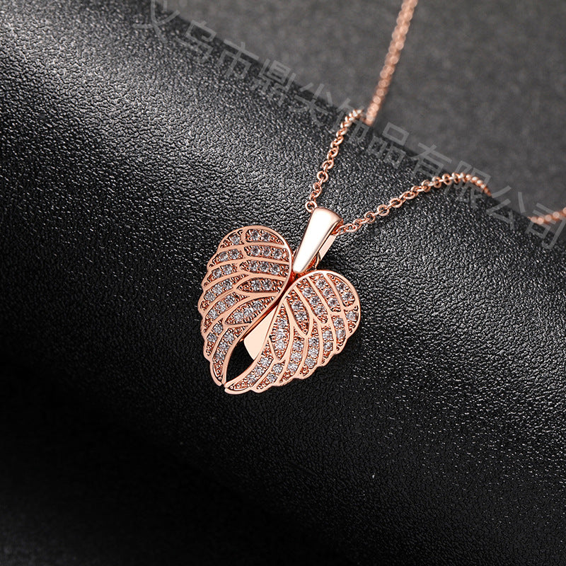Korean Style Heart Wing Pendant Necklace for Women – 18K Gold, Rose Gold & White Gold Plated