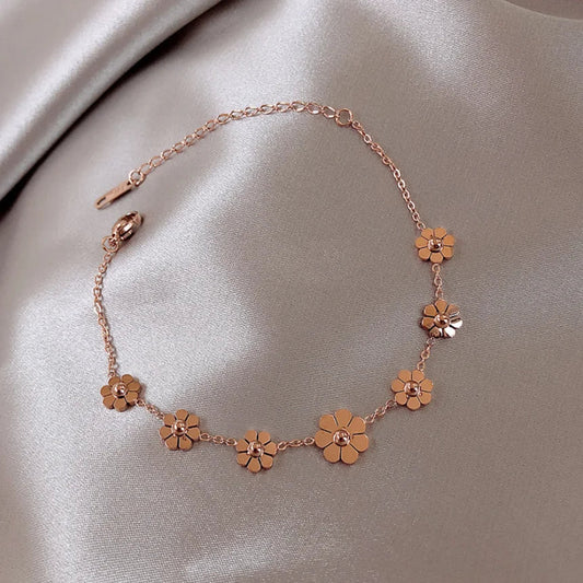 NanMuc Boho Anklets Rose Gold Ankle Bracelets Daisy Flower Beads Beach Foot Jewelry Adjustable for Women