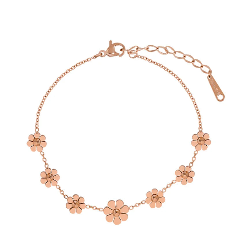 NanMuc Boho Anklets Rose Gold Ankle Bracelets Daisy Flower Beads Beach Foot Jewelry Adjustable for Women