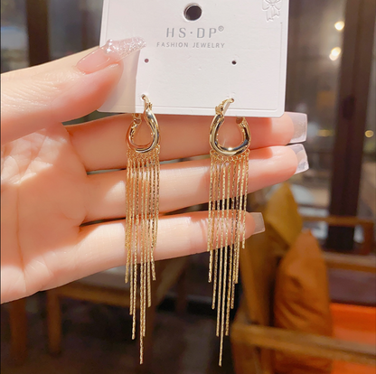 Korean Dupin Geometric Long Tassel Earrings for Women – Gold & Silver Real Gold Plated