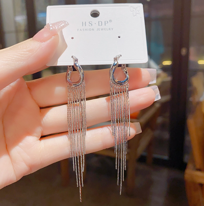 Korean Dupin Geometric Long Tassel Earrings for Women – Gold & Silver Real Gold Plated