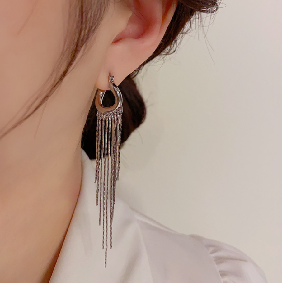 Korean Dupin Geometric Long Tassel Earrings for Women – Gold & Silver Real Gold Plated