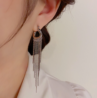 Korean Dupin Geometric Long Tassel Earrings for Women – Gold & Silver Real Gold Plated